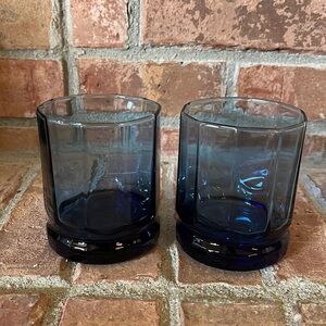 Vtg Anchor Hocking Cobalt Blue Essex Low Ball Glasses Set of 2